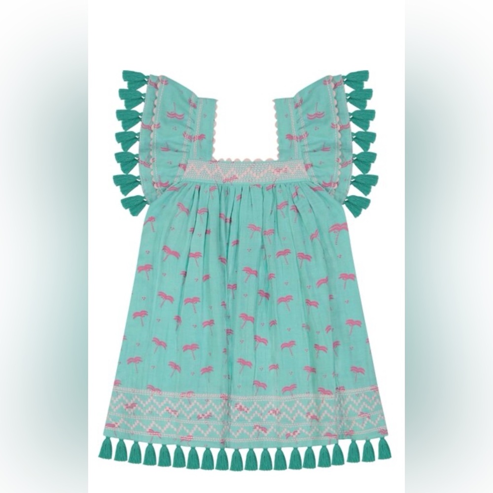 MER ST. BARTH  Serena Tassel Dress, Swaying Palm Aqua size 8 Gils